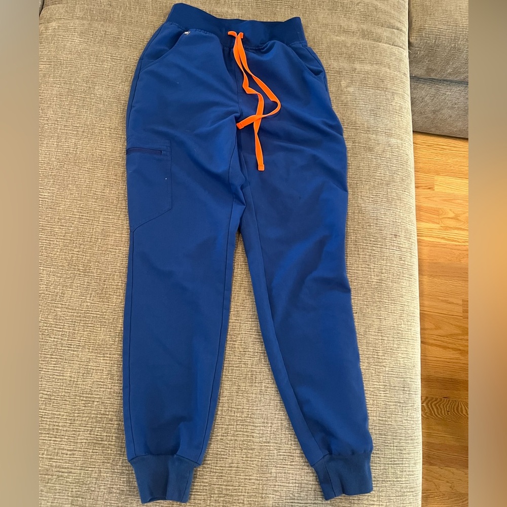 FIGS Royal Blue Scrub Pants with Orange Drawstring